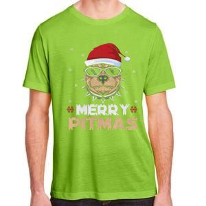 Backprint Merry Pitmas Pitbull Christmas Hat Gift Adult ChromaSoft Performance T-Shirt