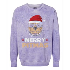 Backprint Merry Pitmas Pitbull Christmas Hat Gift Colorblast Crewneck Sweatshirt