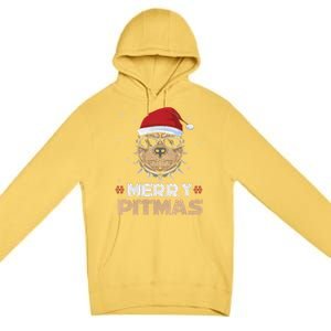 Backprint Merry Pitmas Pitbull Christmas Hat Gift Premium Pullover Hoodie