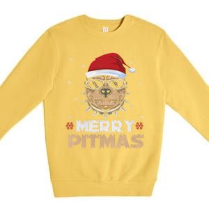 Backprint Merry Pitmas Pitbull Christmas Hat Gift Premium Crewneck Sweatshirt