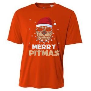 Backprint Merry Pitmas Pitbull Christmas Hat Gift Cooling Performance Crew T-Shirt