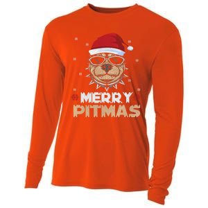 Backprint Merry Pitmas Pitbull Christmas Hat Gift Cooling Performance Long Sleeve Crew