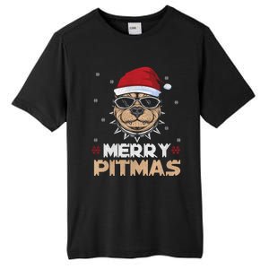 Backprint Merry Pitmas Pitbull Christmas Hat Gift Tall Fusion ChromaSoft Performance T-Shirt