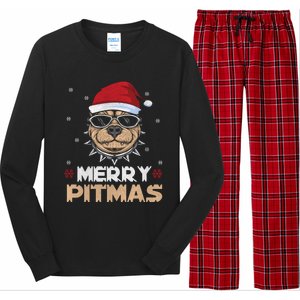 Backprint Merry Pitmas Pitbull Christmas Hat Gift Long Sleeve Pajama Set