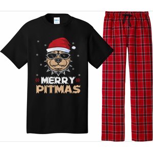 Backprint Merry Pitmas Pitbull Christmas Hat Gift Pajama Set