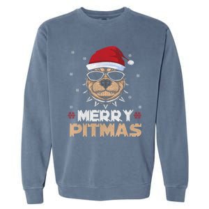 Backprint Merry Pitmas Pitbull Christmas Hat Gift Garment-Dyed Sweatshirt