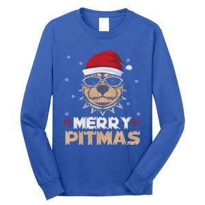 Backprint Merry Pitmas Pitbull Christmas Hat Gift Long Sleeve Shirt