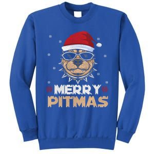 Backprint Merry Pitmas Pitbull Christmas Hat Gift Sweatshirt