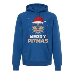 Backprint Merry Pitmas Pitbull Christmas Hat Gift Premium Hoodie