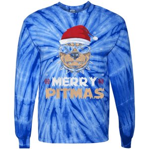 Backprint Merry Pitmas Pitbull Christmas Hat Gift Tie-Dye Long Sleeve Shirt