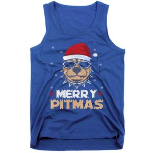 Backprint Merry Pitmas Pitbull Christmas Hat Gift Tank Top