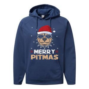 Backprint Merry Pitmas Pitbull Christmas Hat Gift Performance Fleece Hoodie