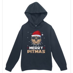 Backprint Merry Pitmas Pitbull Christmas Hat Gift Urban Pullover Hoodie