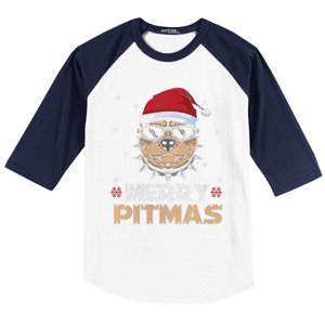 Backprint Merry Pitmas Pitbull Christmas Hat Gift Baseball Sleeve Shirt