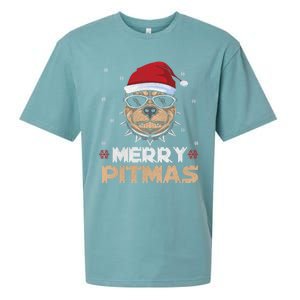 Backprint Merry Pitmas Pitbull Christmas Hat Gift Sueded Cloud Jersey T-Shirt