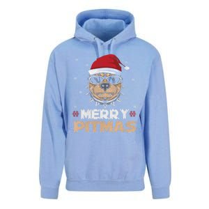 Backprint Merry Pitmas Pitbull Christmas Hat Gift Unisex Surf Hoodie