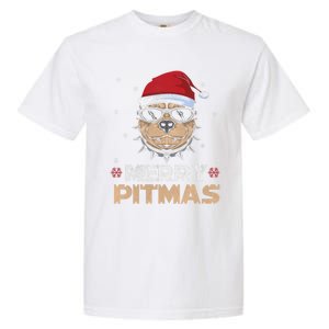 Backprint Merry Pitmas Pitbull Christmas Hat Gift Garment-Dyed Heavyweight T-Shirt