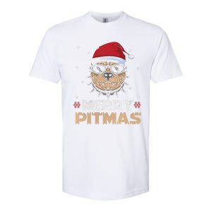 Backprint Merry Pitmas Pitbull Christmas Hat Gift Softstyle CVC T-Shirt