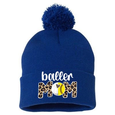 Baller Mom Proud Volleyball Softball Player Mother Gift Pom Pom 12in Knit Beanie