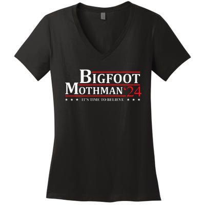 Bigfoot Mothman President 2024 Election Campaign Women's V-Neck T-Shirt