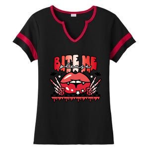 Bite Me Please Halloween Vampire Scary Halloween Costume Gift Ladies Halftime Notch Neck Tee