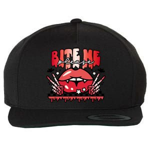 Bite Me Please Halloween Vampire Scary Halloween Costume Gift Wool Snapback Cap