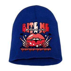 Bite Me Please Halloween Vampire Scary Halloween Costume Gift Short Acrylic Beanie