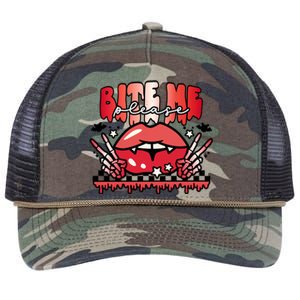 Bite Me Please Halloween Vampire Scary Halloween Costume Gift Retro Rope Trucker Hat Cap