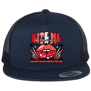 Bite Me Please Halloween Vampire Scary Halloween Costume Gift Flat Bill Trucker Hat