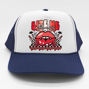 Bite Me Please Halloween Vampire Scary Halloween Costume Gift Trucker Hat