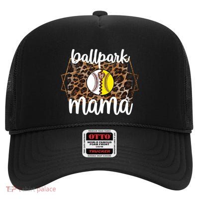 Ballpark Mama Proud Baseball Softball Player Baller Mom Gift High Crown Mesh Back Trucker Hat