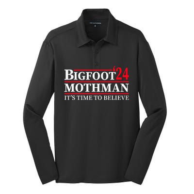 Bigfoot Mothman President Election 2024 Campaign Silk Touch Performance Long Sleeve Polo