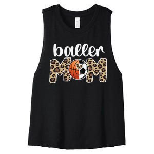 Baller Mom Proud Basketball Soccer Player Mother Women's Racerback Cropped Tank