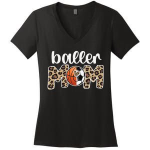 Baller Mom Proud Basketball Soccer Player Mother Women's V-Neck T-Shirt