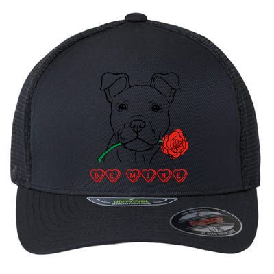 Be Mine Puppy With Rose Sweetheart Valentines Gift Flexfit Unipanel Trucker Cap