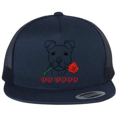 Be Mine Puppy With Rose Sweetheart Valentines Gift Flat Bill Trucker Hat