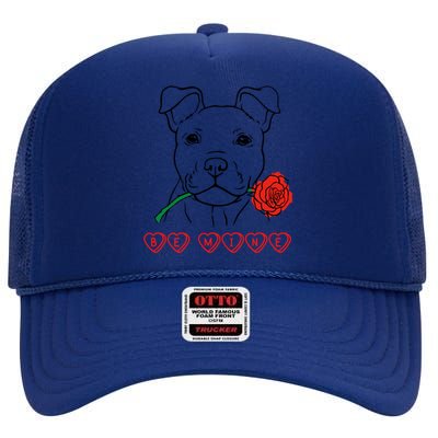 Be Mine Puppy With Rose Sweetheart Valentines Gift High Crown Mesh Back Trucker Hat