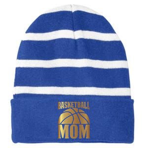 Basketball Mom Player Coach Sports Lover Graphic Funny Gift Striped Beanie with Solid Band