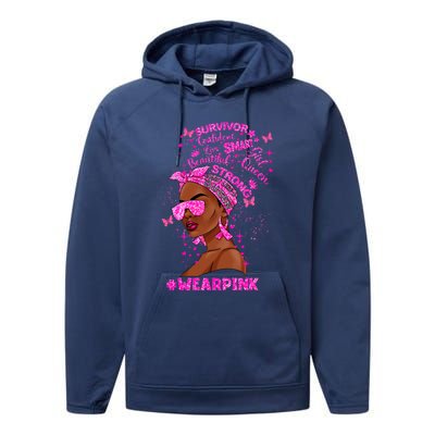 Black Melanin Queen Wear Pink Breast Cancer Warriors Gift Performance Fleece Hoodie