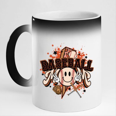 Baseball Mom Retro Baseball Mom Vibe Baseball Mommy Gift 11oz Black Color Changing Mug