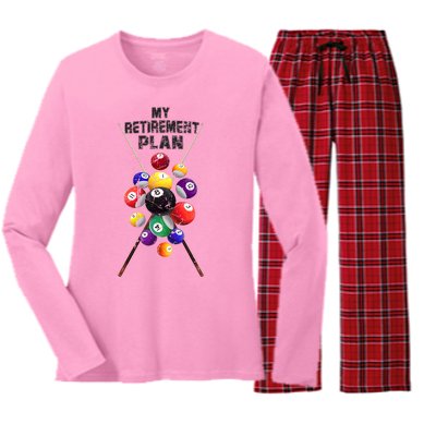 Billiards My Retirement Plan Play Pool Funny Retired Player Great Gift Women's Long Sleeve Flannel Pajama Set 