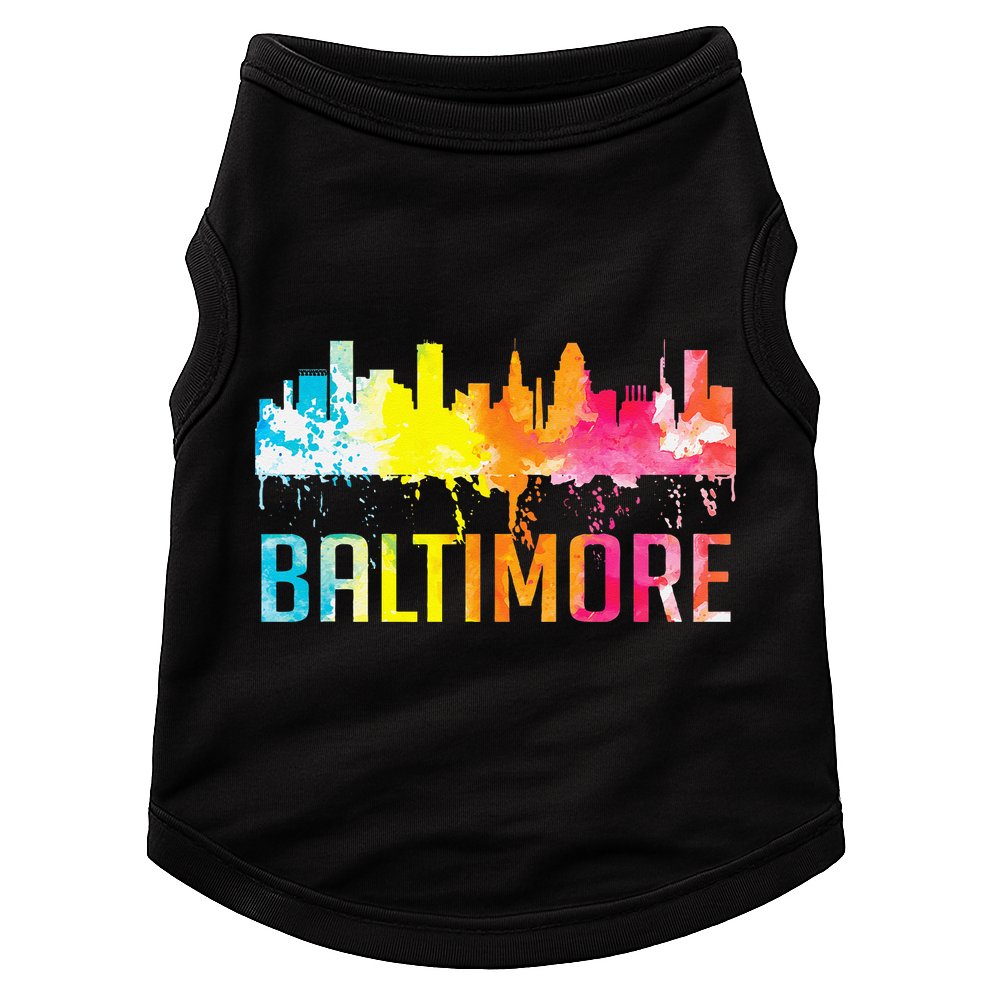 Baltimore Maryland Retro Watercolor Skyline Art Souvenir Doggie Tank