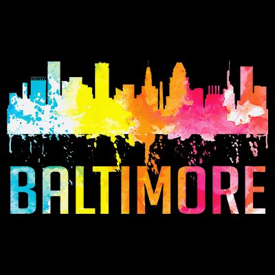 Baltimore Maryland Retro Watercolor Skyline Art Souvenir T-Shirt