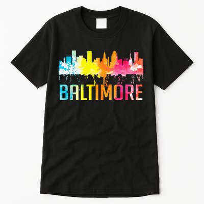 Baltimore Maryland Retro Watercolor Skyline Art Souvenir Tall T-Shirt
