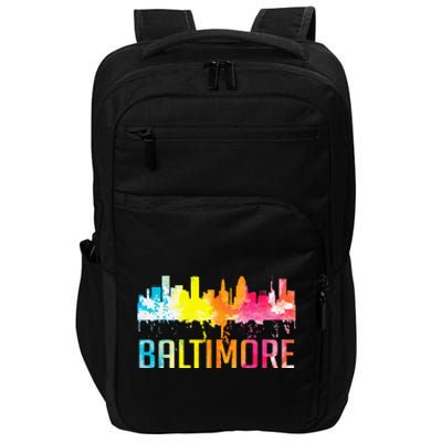 Baltimore Maryland Retro Watercolor Skyline Art Souvenir Impact Tech Backpack