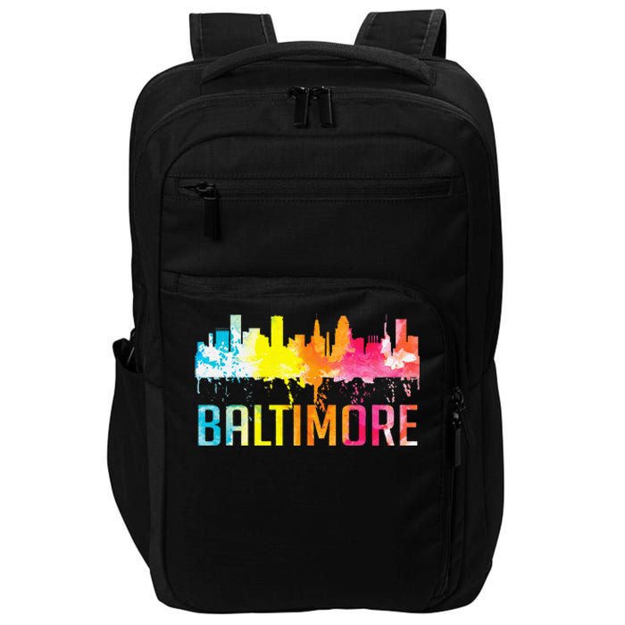 Baltimore Maryland Retro Watercolor Skyline Art Souvenir Impact Tech Backpack