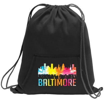 Baltimore Maryland Retro Watercolor Skyline Art Souvenir Sweatshirt Cinch Pack Bag