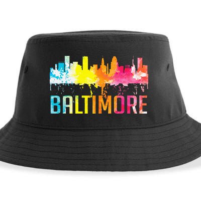 Baltimore Maryland Retro Watercolor Skyline Art Souvenir Sustainable Bucket Hat