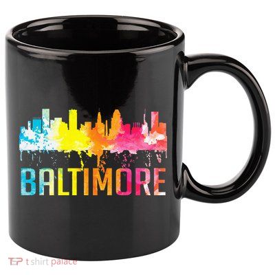 Baltimore Maryland Retro Watercolor Skyline Art Souvenir 11oz C Handle Ceramic Mug