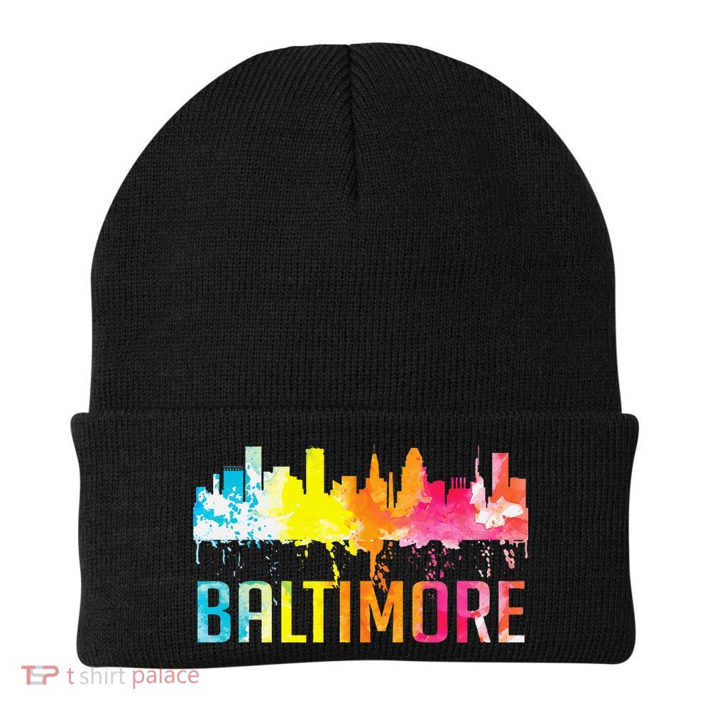 Baltimore Maryland Retro Watercolor Skyline Art Souvenir Beanie